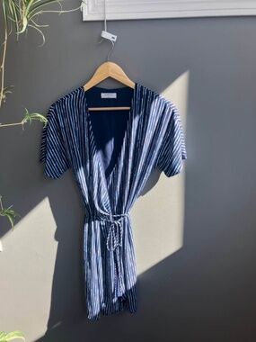 Aritzia Babaton Blue Striped Wrap Dress | Size Small | Effortlessly Chic